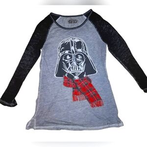 Star Wars Darth Vader Holiday Raglan T-shirt Top Heather Gray Sz S